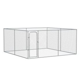 Outdoor Dog Kennel Galvanized Chain Link Fence Heavy Duty Pet Run House Chicken Coop with Secure Lock Mesh Sidewalls for Backyard, Silver