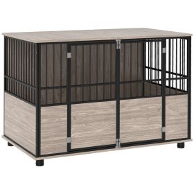 Decorative Dog Kennel Indoor End Table 46"L Dog Crate Furniture w/ Double Doors for Small to Large Dogs up to 88 lb