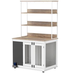 39" Dog Crate Furniture for Large Dogs w/ Storage Shelf, Three Doors, Blackboard & Non-slip Foot Pads, White