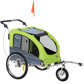 Dog Bike Trailer 2-In-1 Pet Stroller with Canopy Storage Pockets Green