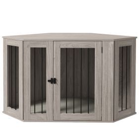 48" Corner Dog Crate Furniture, End Table Dog Kennel with Cushion for Medium-Sized Dog, Indoor Use, Dog Cage, Walnut