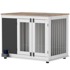 39" Dog Crate Furniture Side Table for Large Dogs with Three Doors, Blackboard & Non-Slip Foot Pads, White