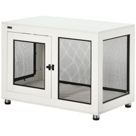 37" Dog Crate Furniture with Water-Resistant Cushion & Double Doors, Dog Cage End Table for Large Dogs, White