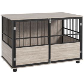 39.5" Furniture Style Dog Crate End Table w/ 3 Doors, for Small to Large Dogs, Walnut Wood Finish