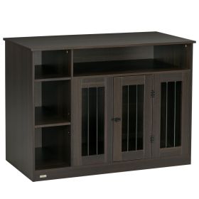 Luxury Dog Crate Furniture with Storage Brown Lockable Door Pet Cage for Medium Large Dogs 47 x 23.5 x 35