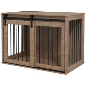 Large Dog Cage 39x23x27 2-In-1 Crate & End Table Furniture Indoor Walnut Brown