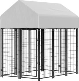 Outdoor Dog Kennel with Roof, 6' x 4' x 6' Heavy Duty Welded Wire Dog Playpen Enclosure with Escape-proof Lock