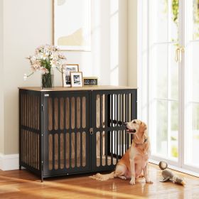 39" Dog Crate Furniture w/ Anti-Chew Resistant Mesh, Anti-Escape Single Door, for Large Dogs, Walnut Brown