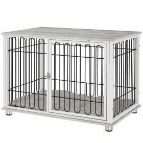 Dog Crate Furniture with Washable Cushion, Adjustable Feet for Medium Dogs, Indoor Use, Grey