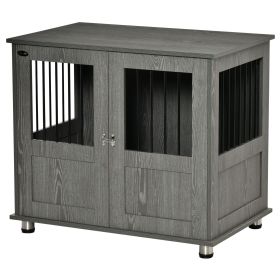 Dog Crate Furniture with Lockable Magnetic Door, Adjustable feet for Small & Medium Dogs, Indoor Use, Grey
