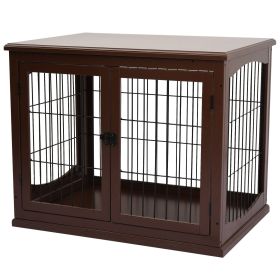 26" Wooden Dog Cage with Double Door Entrance & Simple Modern Design, Brown