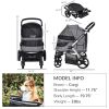 Pet Stroller Foldable Dog Cat Travel Carriage with Adjustable Handlebar PVC Wheel Brake Storage Bag Mesh Window Safety Leash Aluminum Grey