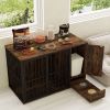 47.5 inch Dog Crate Furniture with Hidden Pull-out Bowls in Drawer for Small and Medium Dogs