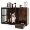 47.5 inch Dog Crate Furniture with Hidden Pull-out Bowls in Drawer for Small and Medium Dogs