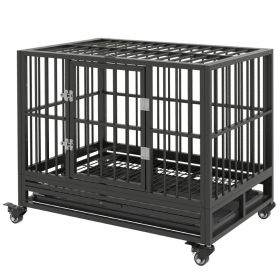 36" Heavy Duty Dog Crate Metal Cage Kennel with Lockable Wheels, Double Door and Removable Tray, Gray (Option: Gray-940x640x180 mm)