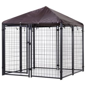 4.6' x 4.6' x 5' Outdoor Dog Kennel, Welded Wire Heavy Duty Dog Run, Dog Kennel Outside with Waterproof & UV Resistant Cover, for S&M Dogs, Blac (Option: Black-1170x715x190 mm)