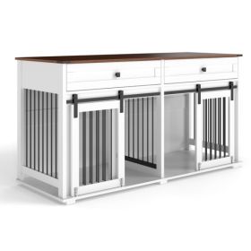 63'' Large Dog Crate Furniture For Double Dog, Wooden Dog Kennel With 2 Drawers,Divider And Sliding Door, Water Resistant Indoor Pets Furniture S (Option: Defaulttitle)