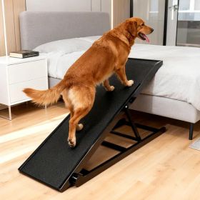 Dog Ramp For Couch Or Bed, Folding Wooden Pet Ramp With Anti-Slip Rubber Mat & 3 Removable Safety Side Rails (Option: Black)