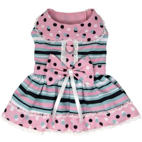 Dots & Stripes Harness Dress (Color: Pink & Teal, size: X-Large)