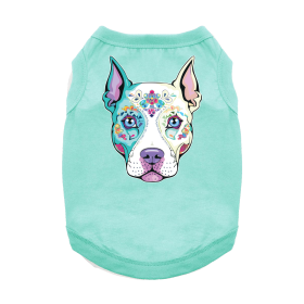 Sugar Skull Dog Shirt (Color: Teal, size: 3X-Large)